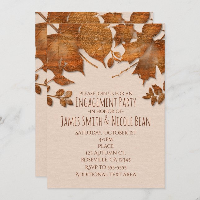 Orange Copper Autumn Fall Wedding Invitations (Front/Back)