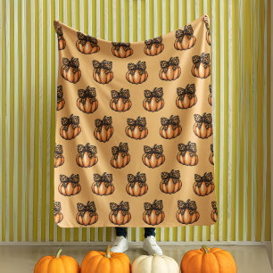 Orange Coquette Autumn Halloween Leopart Pumpkin Fleece Blanket
