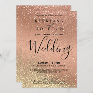 Orange Coral and Gold Glitter Invitation