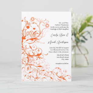 Orange Coral Birds & Swirls Wedding Invitations