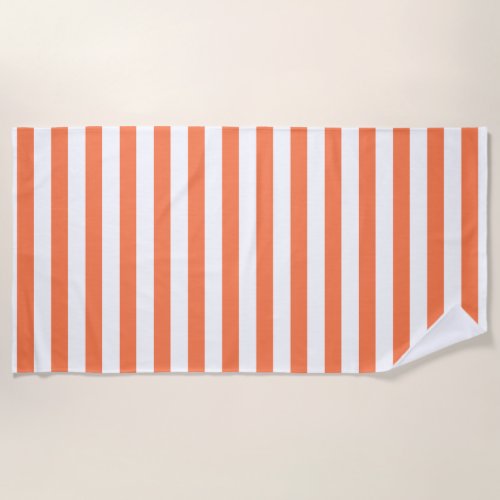 Orange Coral Color Stripes Vacation Summer Pastel  Beach Towel