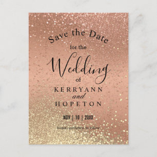 Orange Coral & Gold Glitter- Save The Date  Announcement Postcard