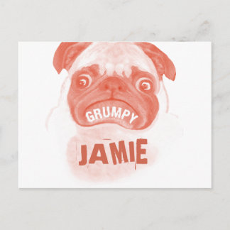Orange Coral Grumpy Puggy Postcard