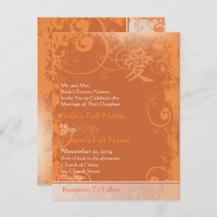 Orange Coral Kanji for Love Swirl Wedding Invitation Postcard