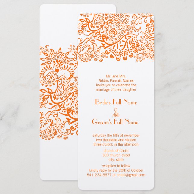 Orange Coral Love Bird Wedding Invitation (Front/Back)