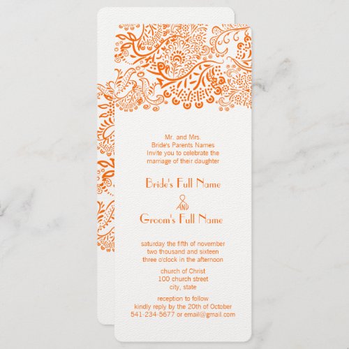 Orange Coral Love Bird Wedding Invitation