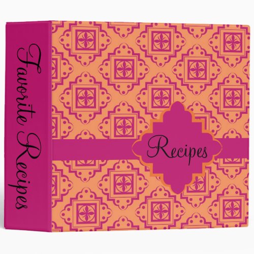 Orange Coral  Magenta Arabesque Moroccan Graphic Binder