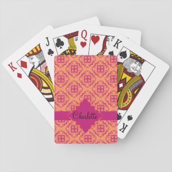 Orange Coral & Magenta Arabesque Moroccan Graphic Playing Cards by phyllisdobbs at Zazzle