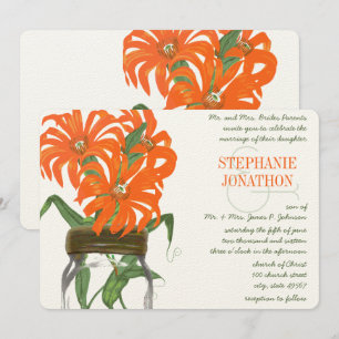 Orange Coral Mason Jar Rustic Barn Wedding Invitation