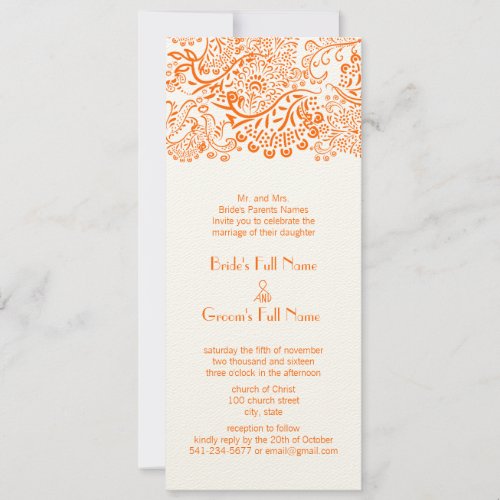 Orange Coral Monogram Love Bird Wedding Invitation