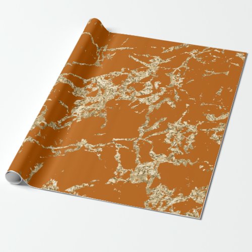 Orange Coral Skinny Gold Marble Strokes Stone   Wrapping Paper