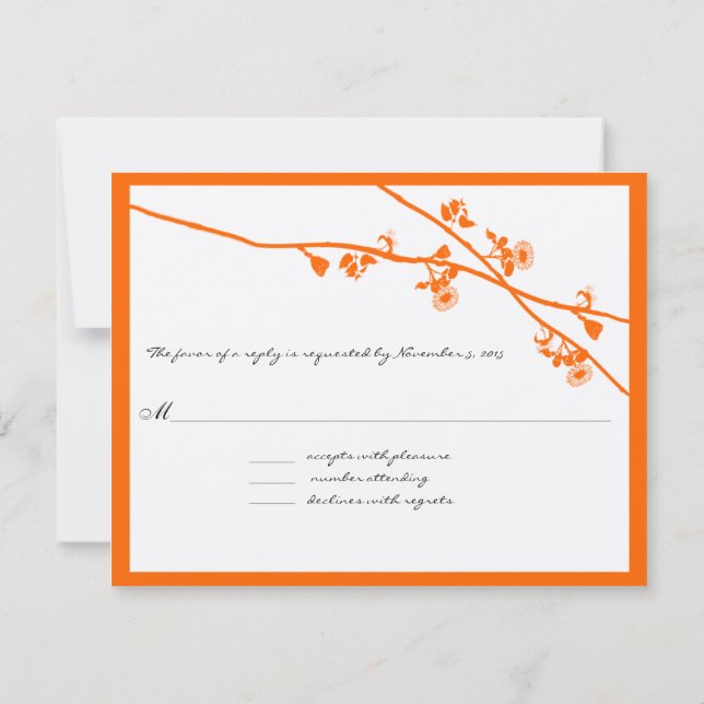 Orange Coral Wild Flower Branches Wedding RSVP (Back)