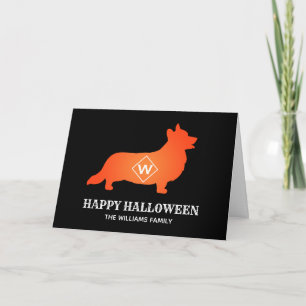 Orange Corgi Happy Halloween Family Name Card
