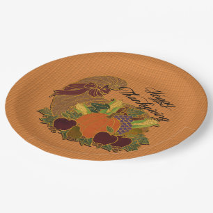 Orange Cornucopia Thanksgiving Paper Plates