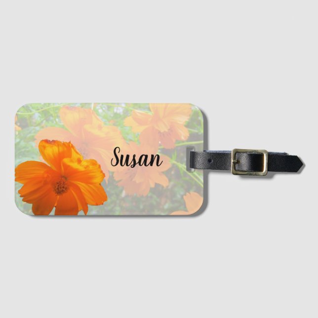 Orange Cosmos Flower Luggage Tag (Front Horizontal)
