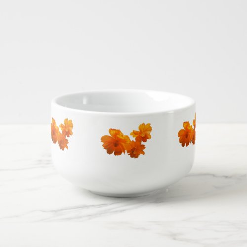 Orange Cosmos Flowers on White Soup Mug