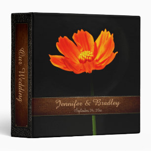 Orange Cosmos Flowers Wedding Leather Look Binder