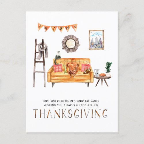 Orange Couch  Cute Friendsgiving Thanksgiving Holiday Postcard