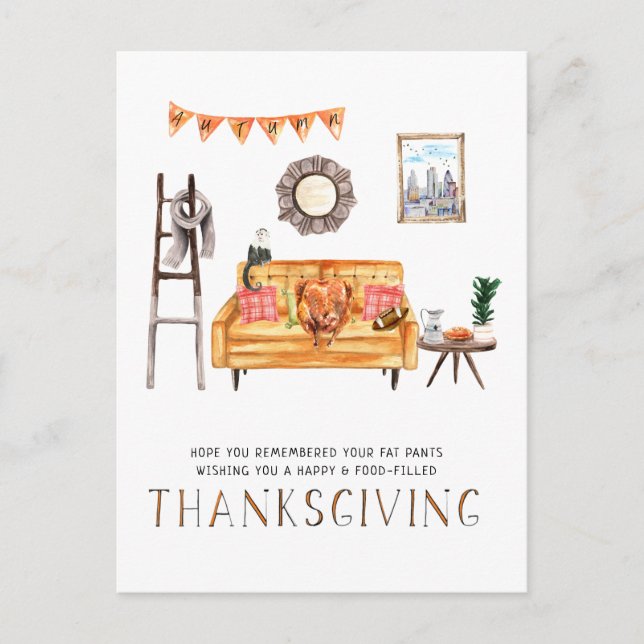Orange Couch | Cute Friendsgiving Thanksgiving Holiday Postcard (Front)