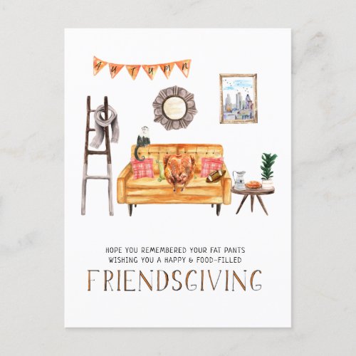 Orange Couch  Cute Friendsgiving Thanksgiving Holiday Postcard