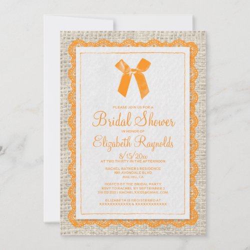 Orange Country Burlap Bridal Shower Invitations