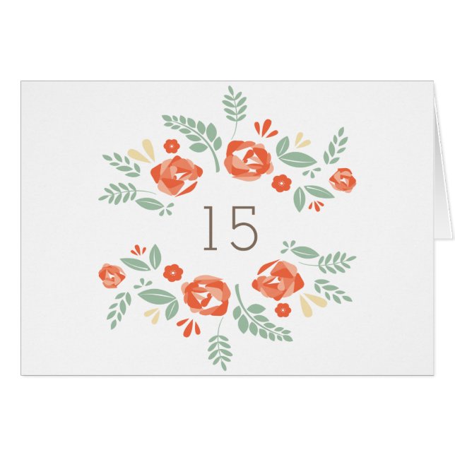Orange Country Floral Table Number Card (Front Horizontal)