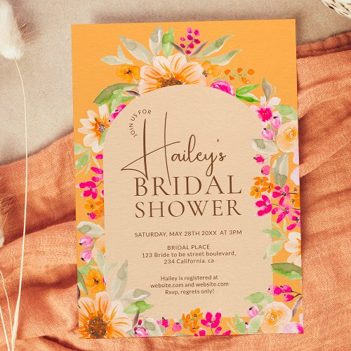 Orange Country floral watercolor bridal shower Invitation