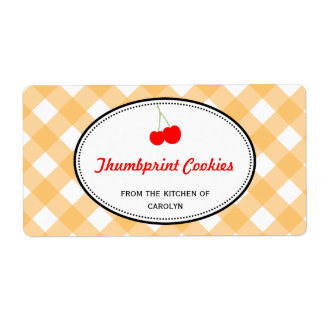 Orange country gingham pattern red cherry food label