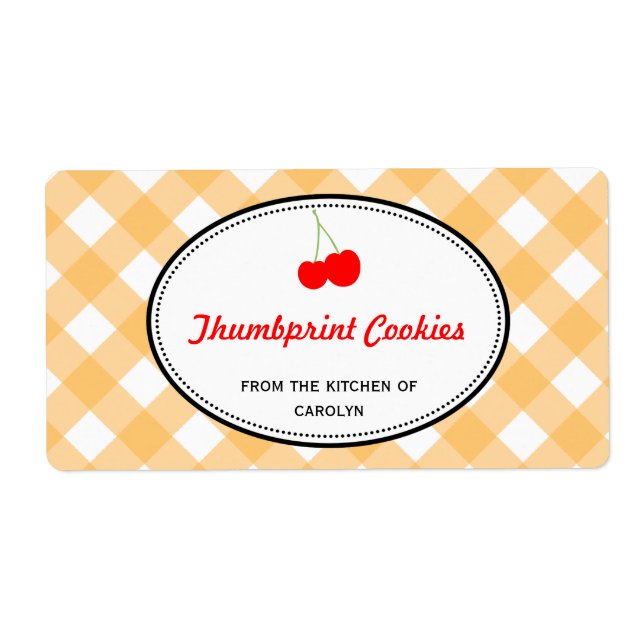 Orange country gingham pattern red cherry food label (Front)