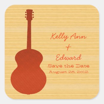 Orange Country Guitar Save The Date Stickers by Dynamic_Weddings at Zazzle