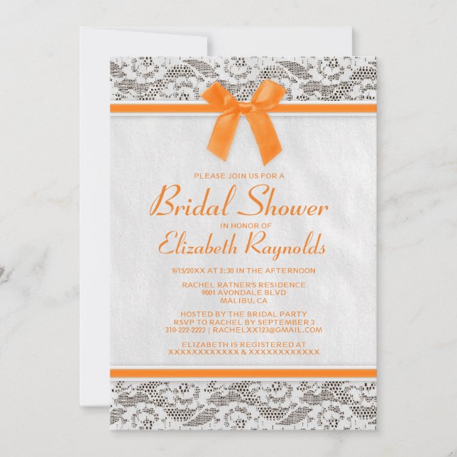 Orange Country Lace Bridal Shower Invitations (Front)