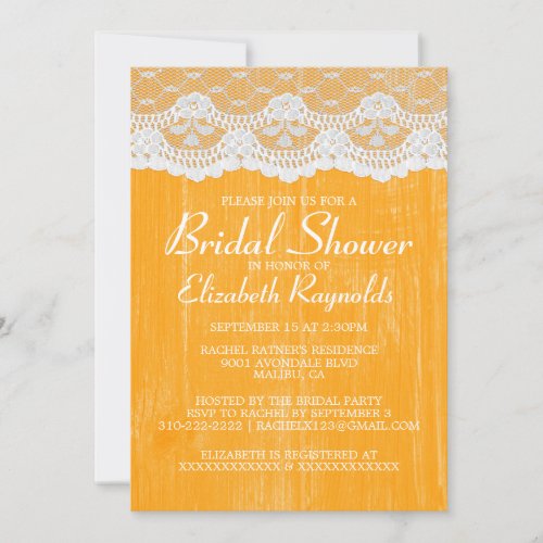 Orange Country Lace Bridal Shower Invitations