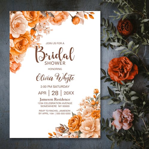 Orange Country Rose Floral Bridal Shower Invitation