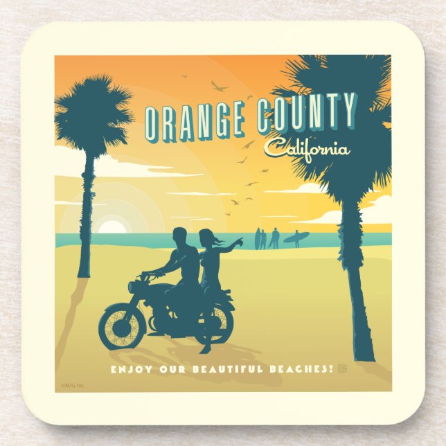 Orange County, California Beaches Beverage Coaster (Front)