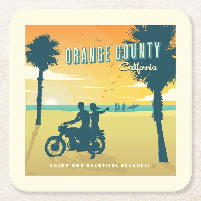 Orange County, California Beaches Square Paper Coaster (Front)