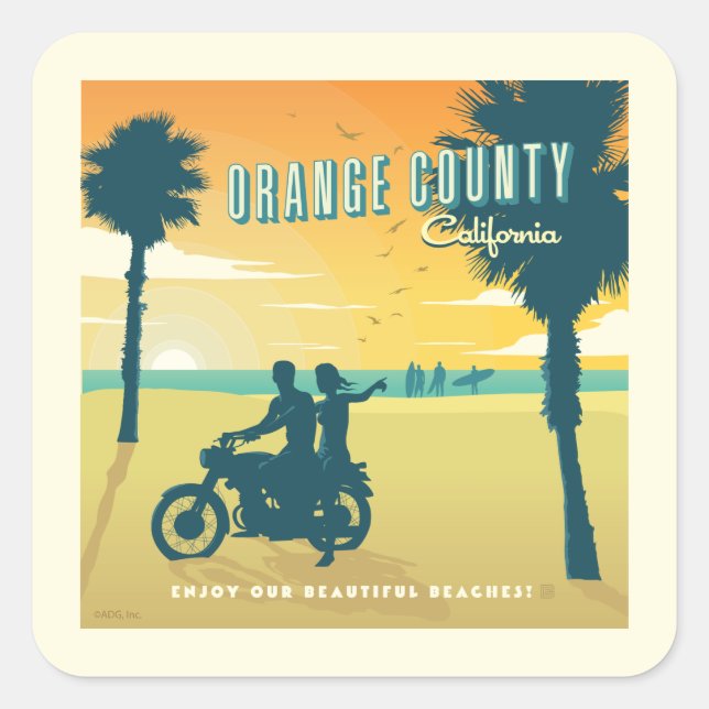 Orange County, California Beaches Square Sticker (Front)