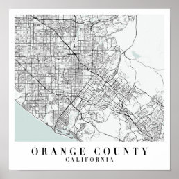 Orange County California Blue Water Street Map Poster