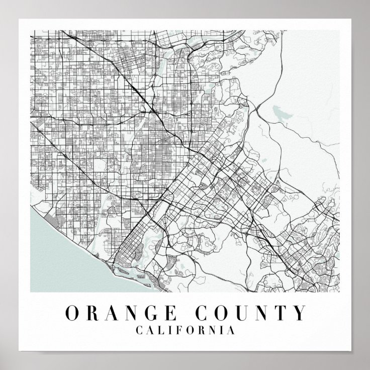 Orange County California Blue Water Street Map Poster | Zazzle