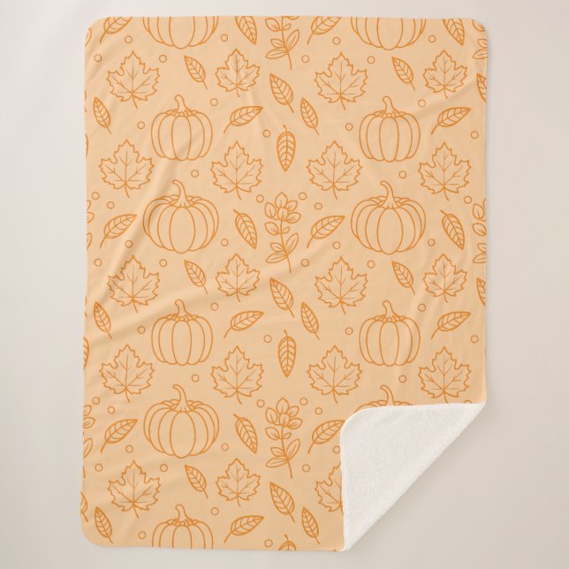 Orange Cozy Autumn Fall Harvest Design Sherpa Blanket (Front)