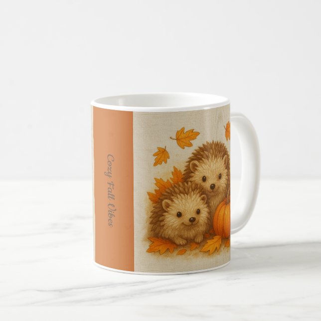 orange Cozy Fall vibes hedgehog Pumpkin Leaves Coffee Mug (Front Right)