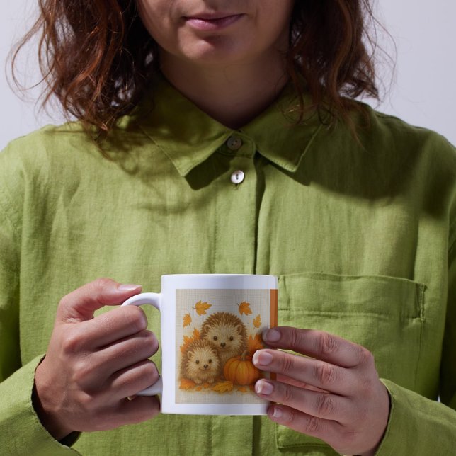 orange Cozy Fall vibes hedgehog Pumpkin Leaves Coffee Mug (Creator Uploaded)