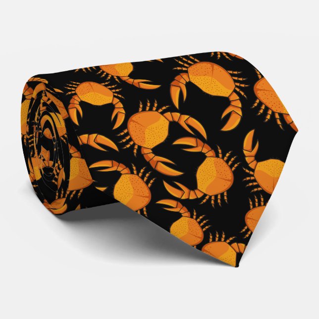 Orange Crab Background Neck Tie (Rolled)