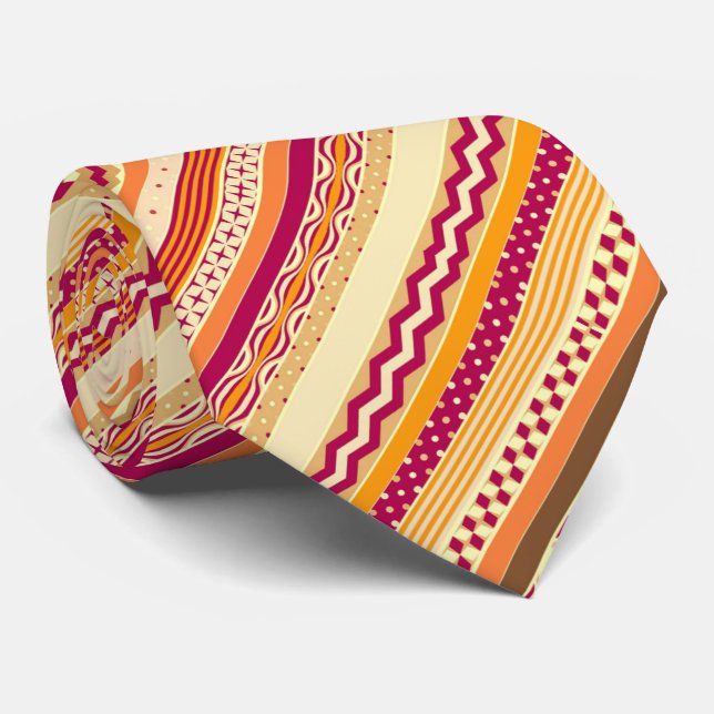 Orange Cranberry and Chocolate Brown Fall Stripes  Neck Tie (Rolled)