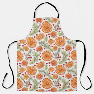 Orange, Cranberry and Rosemary Holiday Watercolor Apron