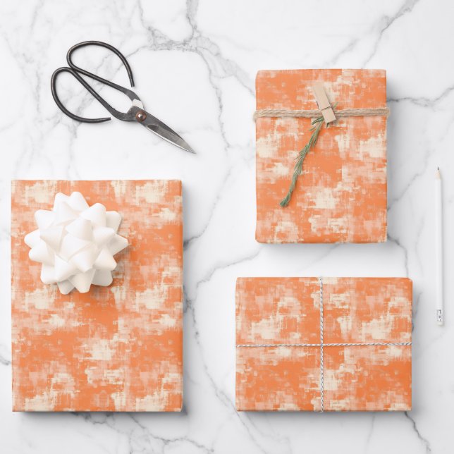 Orange & Cream Abstract Paint  Wrapping Paper Sheets (Front)