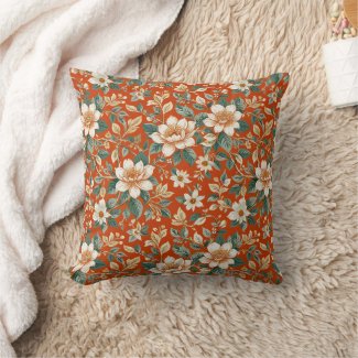 Orange, Cream and Teal Cottage Floral