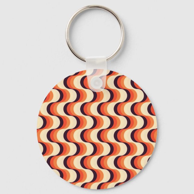 Orange, Cream, Brown Retro Fifties Abstract Art Keychain (Front)