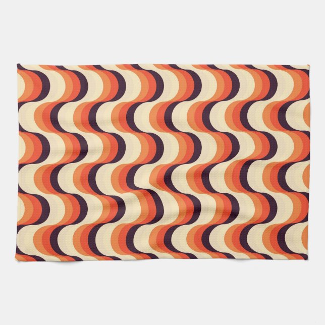 Orange, Cream, Brown Retro Fifties Abstract Art Towel (Horizontal)