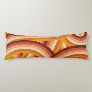 Orange/Cream/Brown Retro Rainbow Stripes Pattern Body Pillow