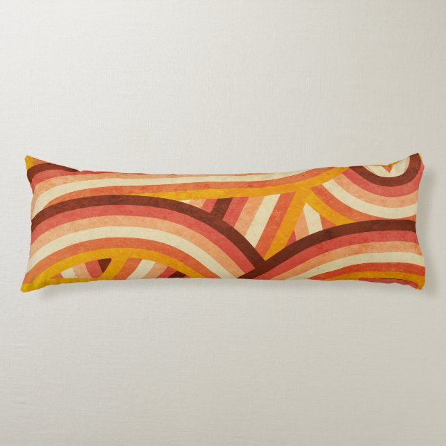 Orange/Cream/Brown Retro Rainbow Stripes Pattern Body Pillow (Front)